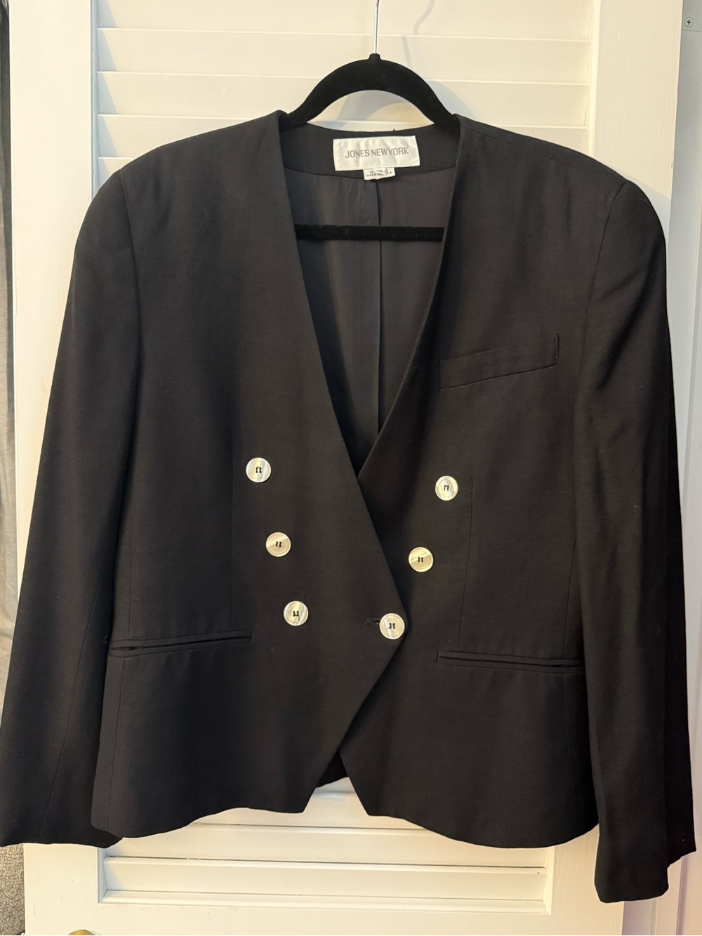 Jones New York Vintage Black Double-Breasted Oversized V-Neck Blazer Size 12